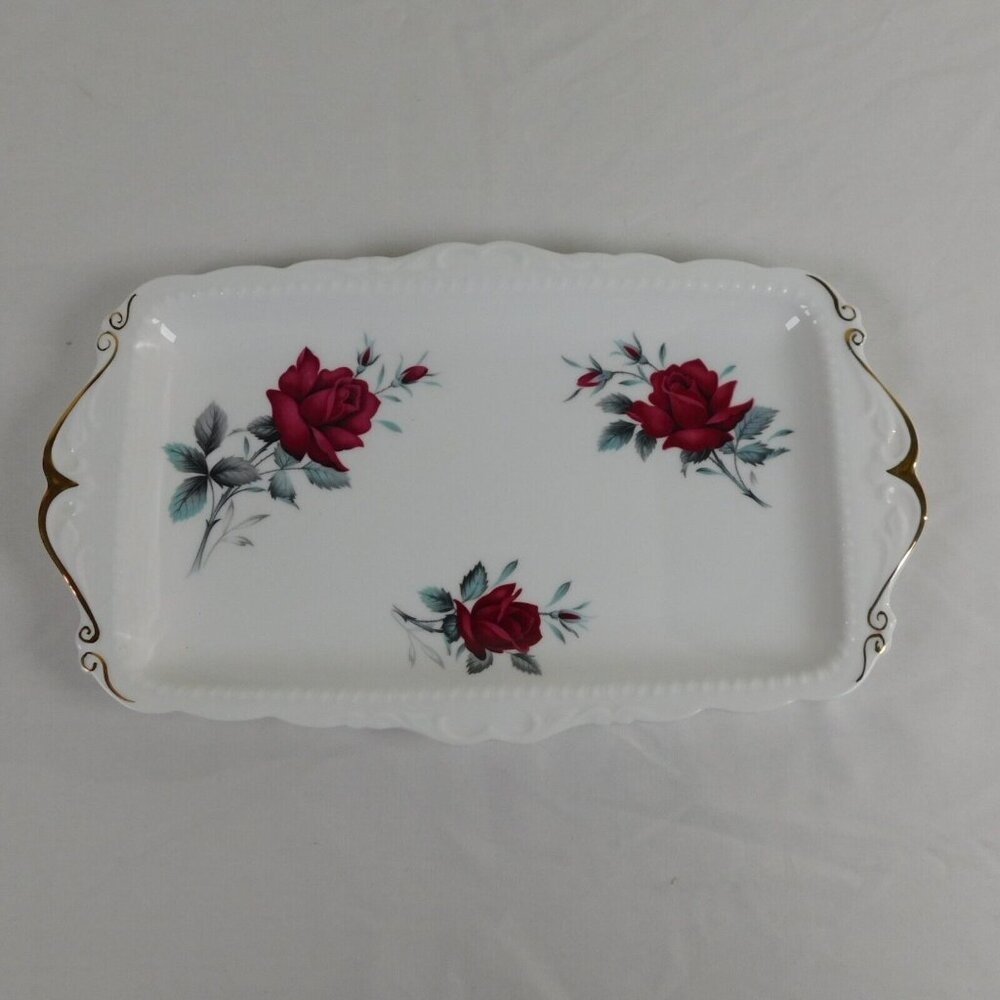 Royal Albert Sweet Romance Bone China Sandwich Serving Tray 11.5" Red Rose Gold